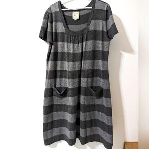 Gray Stripe Sweater Dress Pink Rose Size 2X with Pockets!